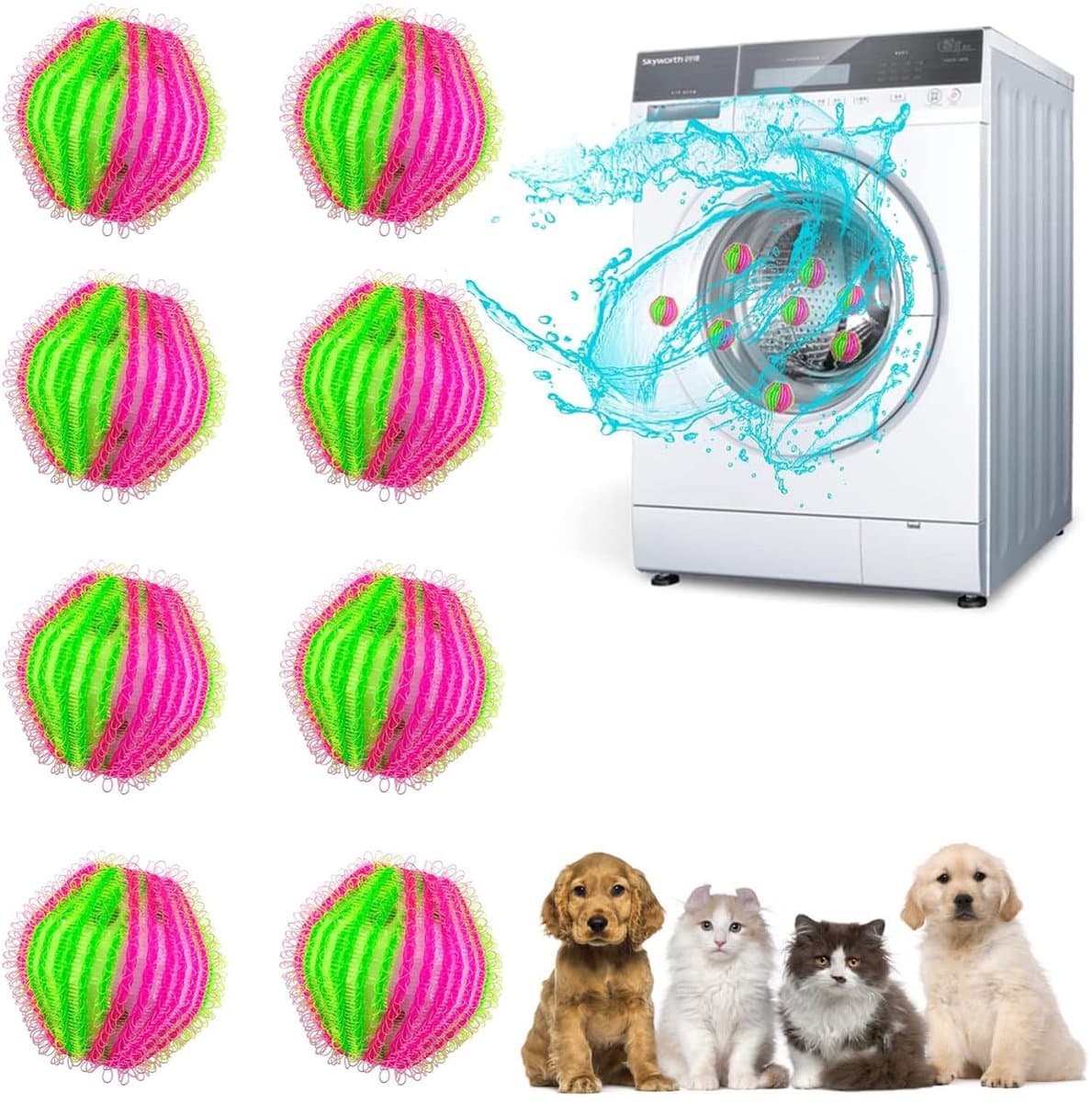SnelShoppen - Herbruikbare Haarballen Wasballen Haarverwijderaar voor Dierenharen en Pluisjes, 6 Stuks, Ideaal voor Wasmachine en Vloeren, Eenvoudig i — afbeelding 1