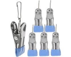Wasknijpers 6 stuks - Kledingclips - Was ophangen - Roestvrij staal - 5.4 cm - Blauw