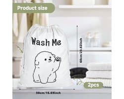 Waszak 50 x 60 cm - Waszakken 2 stuks - Waszak met hondenontwerp - Opbergzakken voor wasgoed - Katoenen waszakken - Duurzaam en robuust - Wasmand