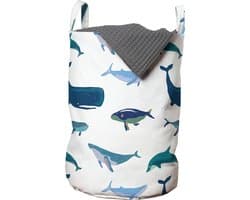 New Bed, Kinder Wasmand met Oceaan Thema en Walvissen, Opbergmand kinderkamer met Handvatten en Koordsluiting, Speelgoedmand kinderen - Speelgoedkist- Wasbox - 33 x 48 cm