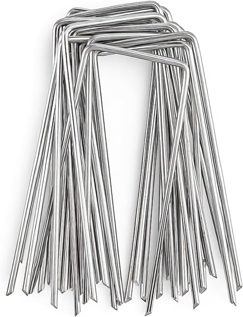 SnelShoppen - 20 Stuks Grondankers 2.5 mm x 100 mm U-vormige Sterke Tuin Pegs van Gegalvaniseerd Staal voor Grond, Tuin, Kunstgras en Onkruiddoek — afbeelding 1