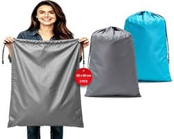 SnelShoppen - 2-Piece Reis Waszakken 60 x 90 cm, Grote Capaciteit, Duurzaam 120 Liter, Lichtblauw & Grijs, Ideaal voor Vakantie, Camping en Thuisgebru