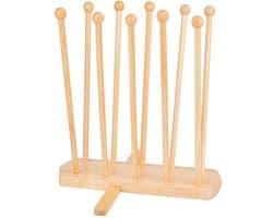 Dailygoods- Droogrek Herbruikbaar - Plastic Zak Droogrek - Afdruiprek Houder - 10 Stokken Vurenhout - Stabiliteit - 100mm Breed, 320mm Hoog - Afdroogrek