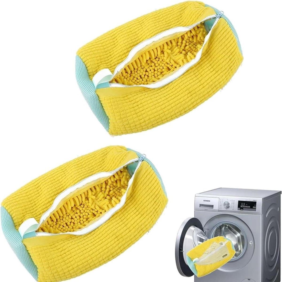 Dailygoods - NatureMan Wasschoenentas - Set van 2 schoenwasmachinetassen waszak voor wasmachine en droger, herbruikbaar voor de meeste schoenentassen en maten (geel) — afbeelding 1