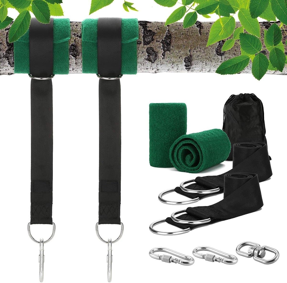 Dailygoods- Hangriemen Ultrasterk 300 kg - Schommelriemen - Karabijnhaken - Boombeschermingsmatten - Buitenactiviteiten - 1,5 m/5 ft - Schommelhangers — afbeelding 1