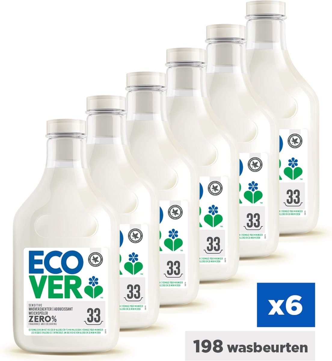 Ecover Zero - Wasverzachter - Voordeelverpakking 6 x 1 L - 198 wasbeurten - 0 % parfum & kleurstoffen - hypoallergeen - Plantaardig & Biologisch afbreekbaar - Dermatologisch getest — afbeelding 1