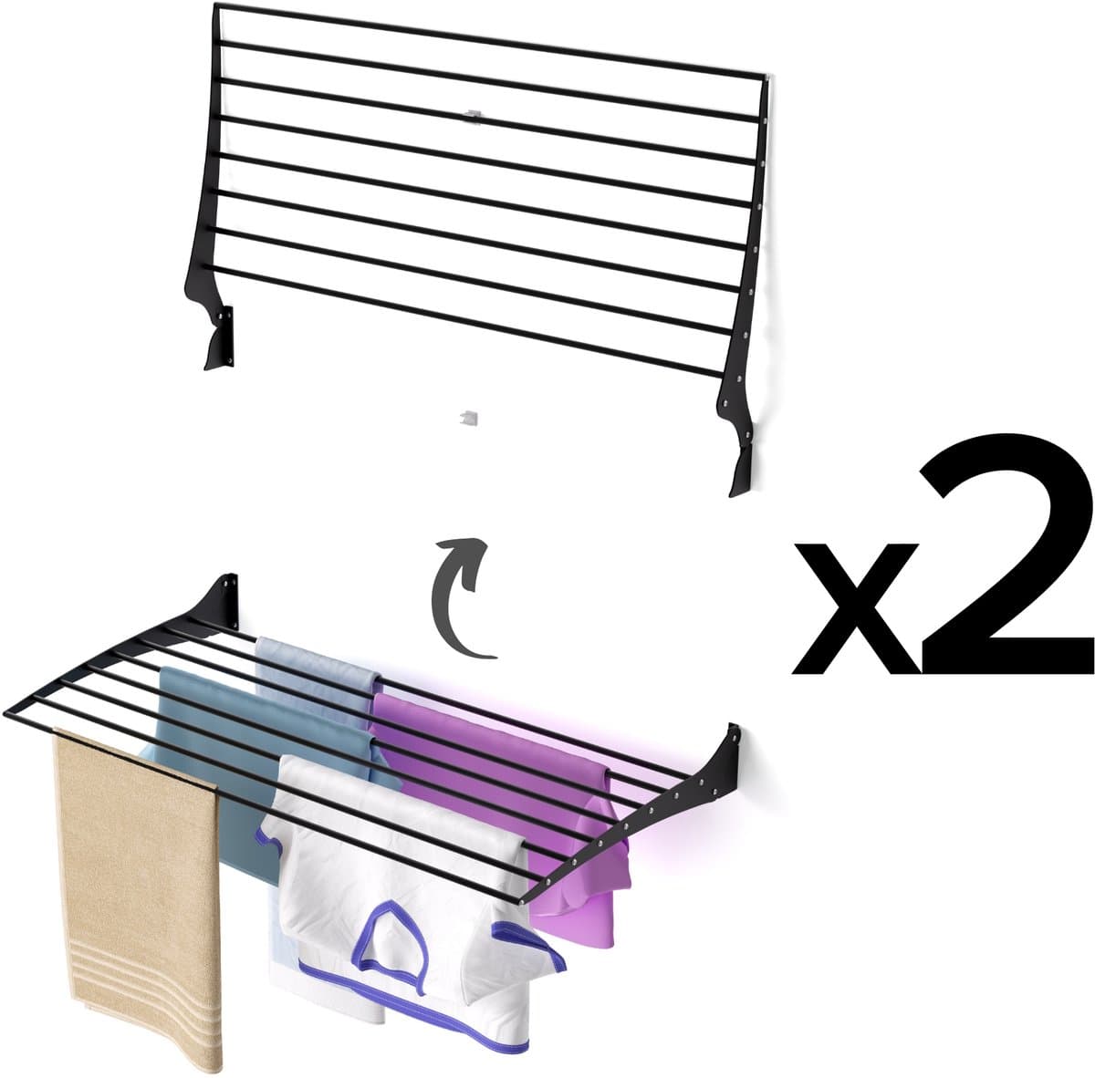2x Foxydry Fold 100 black wasdroogrek wandmontage clicksysteem - 100 x 50 x 10 cm — afbeelding 1