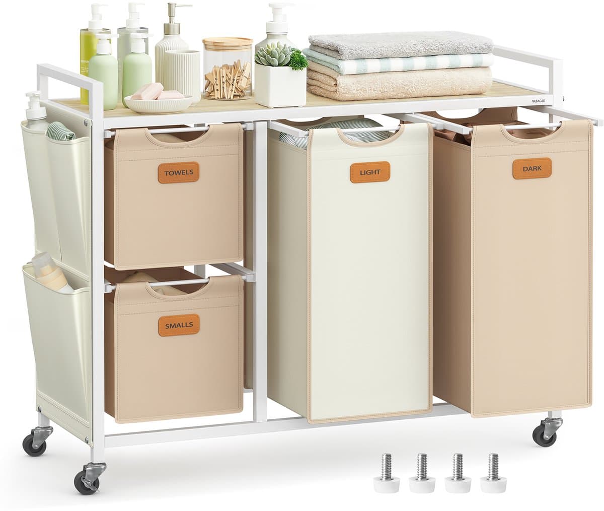 VASAGLE - Wasmand met 4 Vakken - Uitneembare Zak - 150 L - Met Planken en 6 Labels — afbeelding 1
