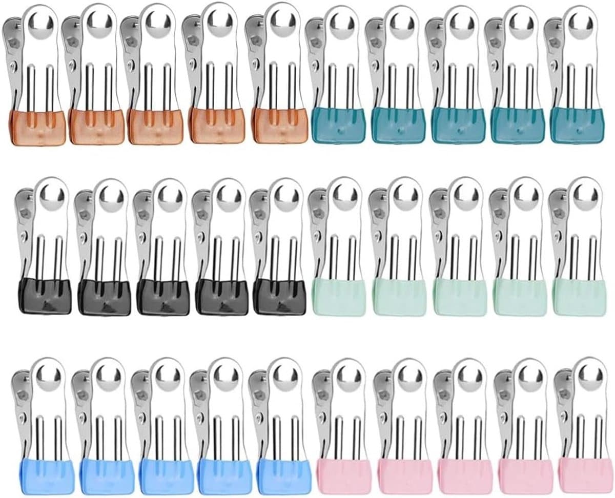 30 stuks roestvrij staal wasknijpers - multifunctionele clips voor handdoek, kleding, camping, papierbestanden — afbeelding 1