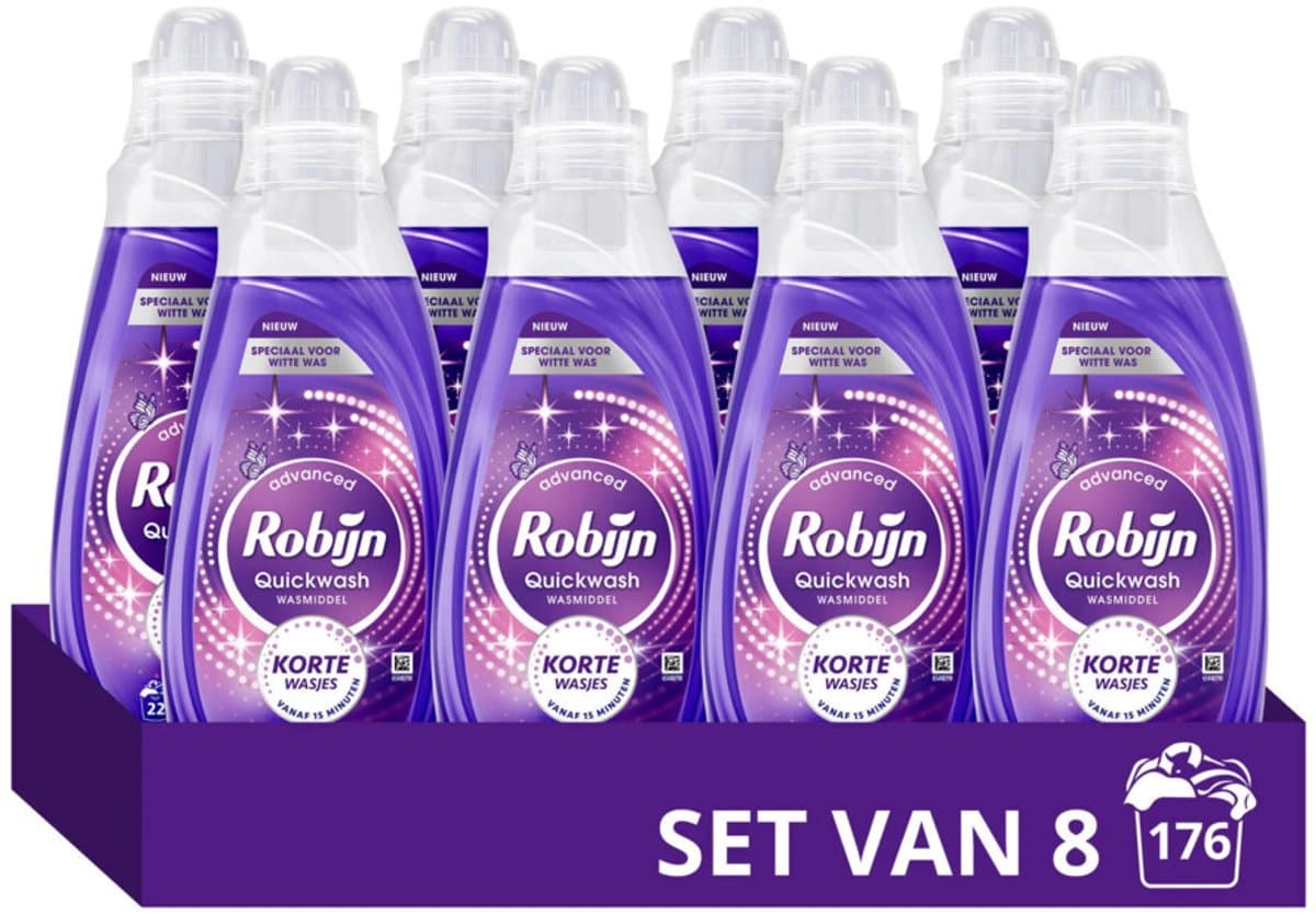 Robijn - Advanced Quickwash Vloeibaar Wasmiddel Optimum White 22 Wasbeurten - 8 x 837 ml - Voordeelverpakking — afbeelding 1