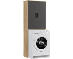 Wasmachinekast - Opbergkast - Ruimte Benutten - Verstelbare Legplanken - 180x65x34 cm - Eiken-zwart