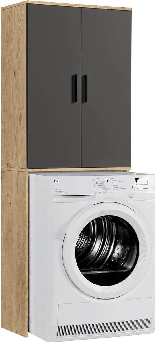 Wasmachinekast - Opbergkast - Ruimte Benutten - Verstelbare Legplanken - 180x65x34 cm - Eiken-zwart — afbeelding 1