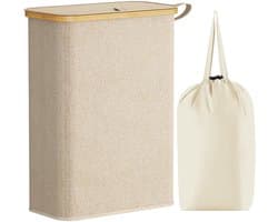 Wasmand - 50 Liter - Wasmand met Deksel - Uitneembare Waszakken - Beige - Opvouwbare Wasbox voor Badkamer & Slaapkamer
