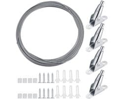 Dailygoods- Staalkabel 10 meter - Verstelbaar 2 mm - Spanslot - Montageklem - Beweegbare ijzeren klinknagels - Roestvrij staal - Kabelset