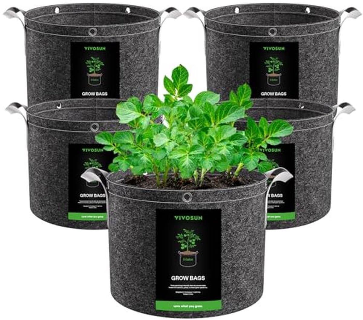 Kweekzakken 5-pack 20L - Dikke vliesstof met handgrepen voor aardappelen, tomaten en aardbeien — afbeelding 1
