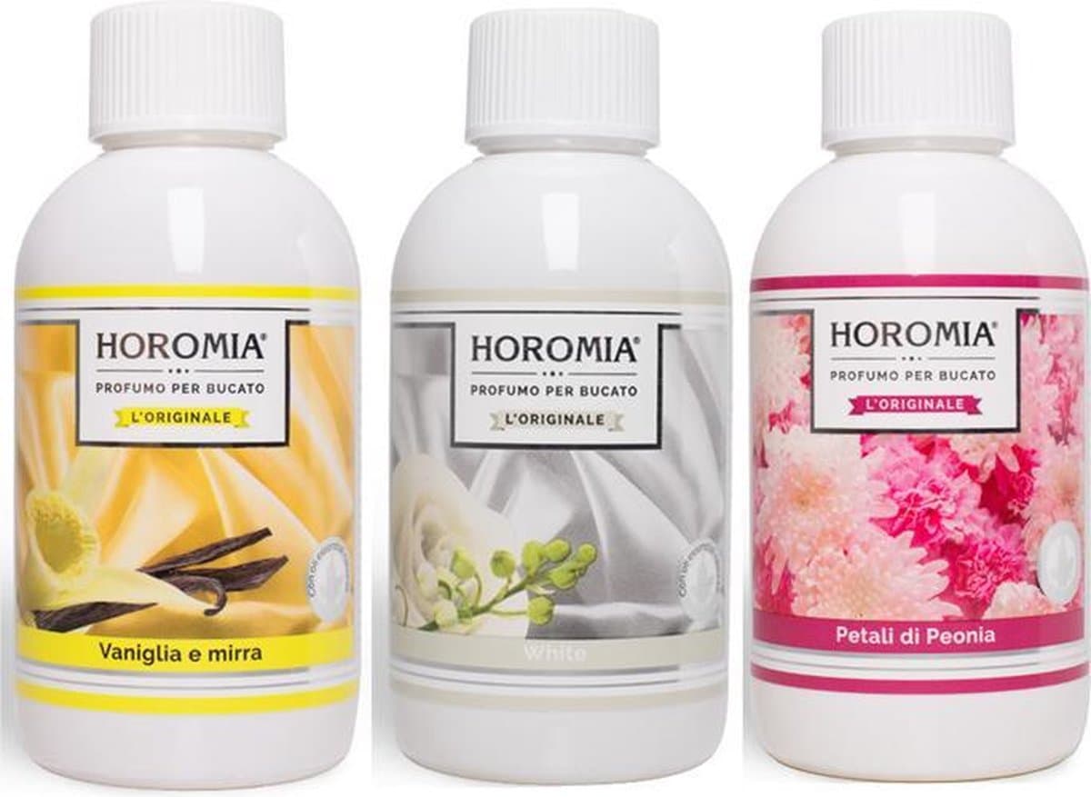 Wasparfum Horomia | set 3 x 250 ml Vaniglia e mirra, White, Petali di peonia — afbeelding 1