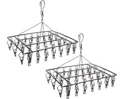 Roestvrijstalen sokkendroger, wasrek, draaihaak, winddicht, kleerhanger rek voor sokken, ondergoed, schoeninlegzolen, babykleding, handschoenen 2 stuks (36 wasknijpers)