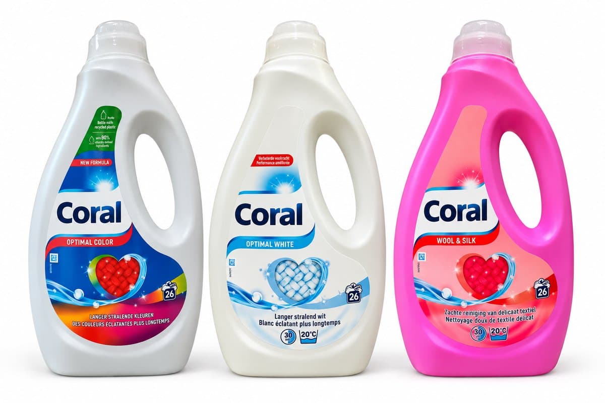 Coral - Voordeelverpakking wasmiddel - Optimal White, Optimal Color & Wool and Silk - 3 x 1,17L - 26 wasbeurten per fles — afbeelding 1