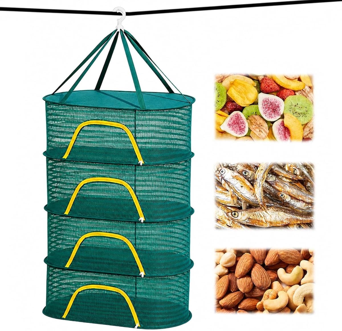 Lagen Droognet voor Kruiden - Groen - 60 cm - Opvouwbaar en Hangend - Voor Drogen van Kruiden, Groenten en Fruit — afbeelding 1