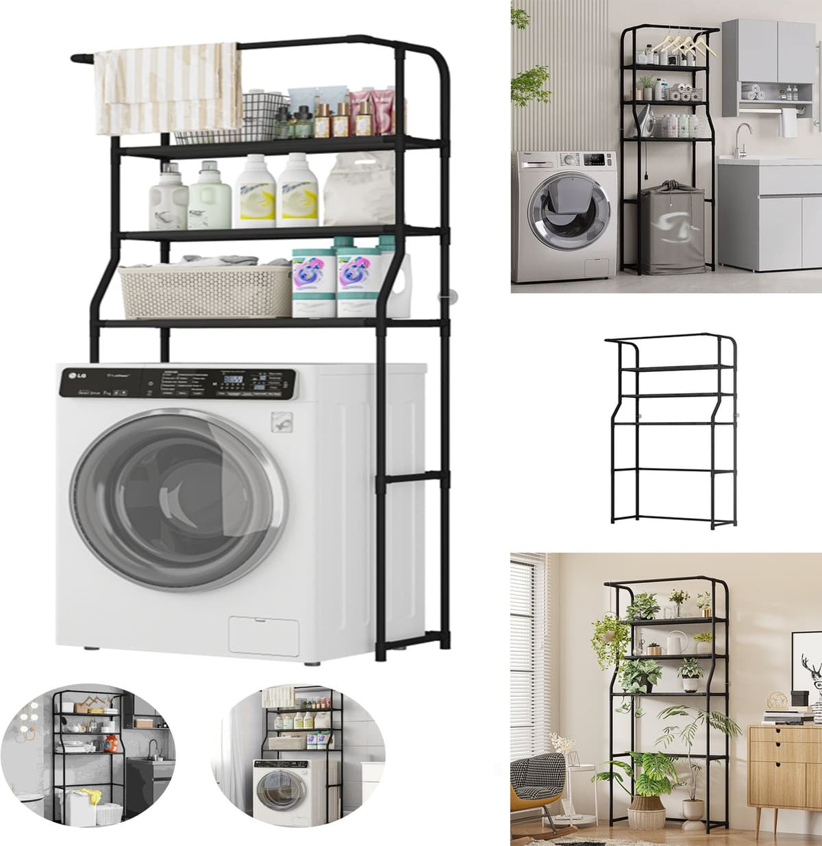 Opbergrek Met 3 Niveaus Voor Boven De Wasmachine, Opbergplank Voor De Wasdroger In De Wasruimte, Meerlaags Metaal. — afbeelding 1