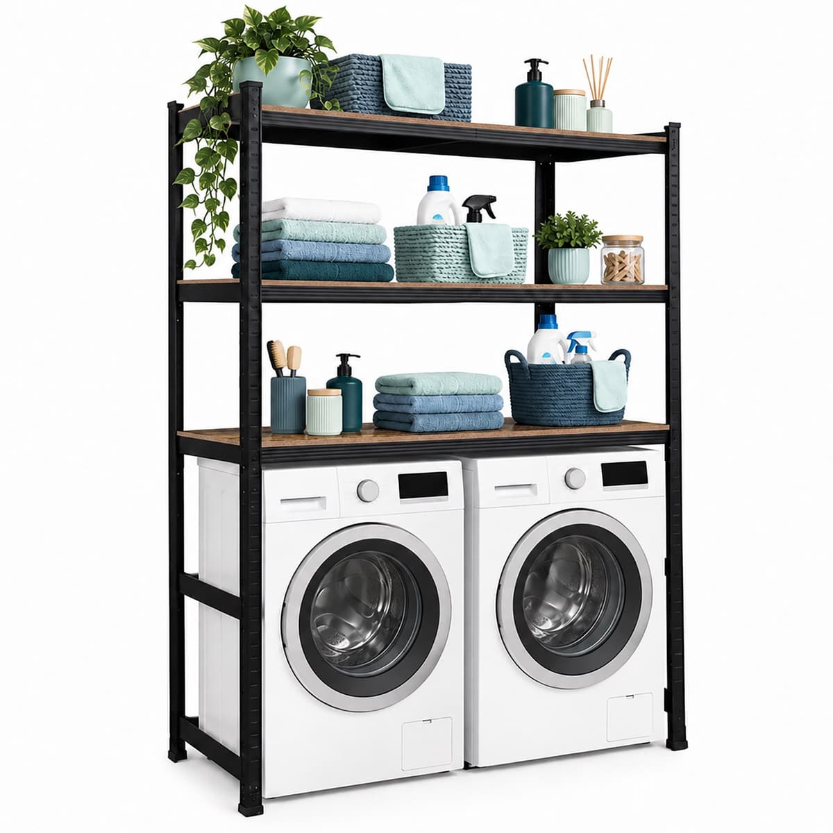 Wasmachine rek - 180x130x60 cm - 600 kg - zwart-bruin — afbeelding 1