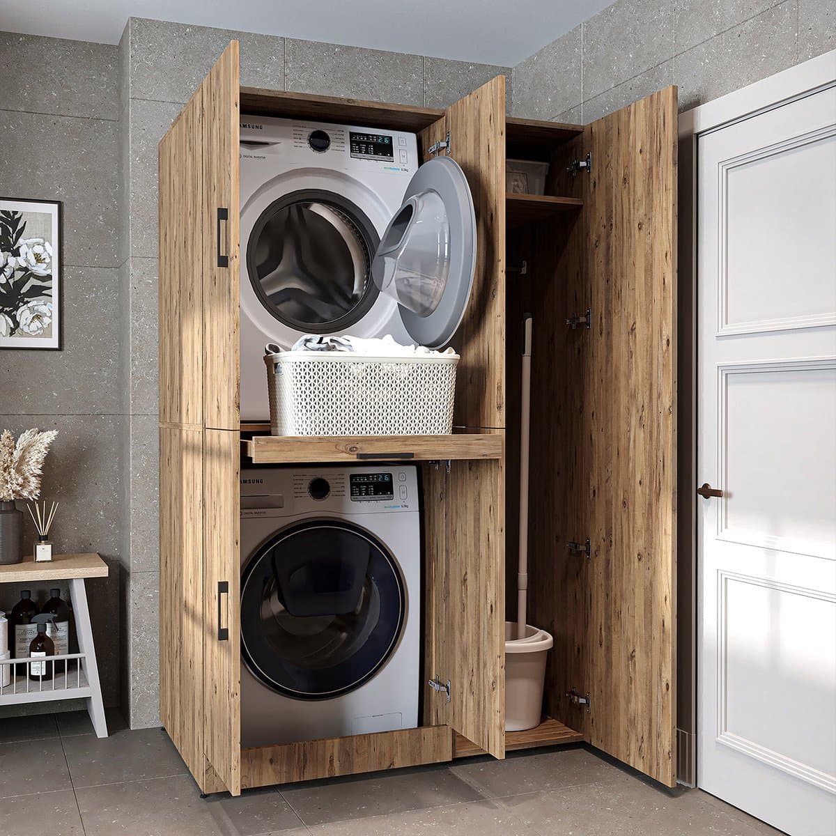 Roomart DORA-I Wasmachine Ombouwkast 115x186 cm - Eiken — afbeelding 1