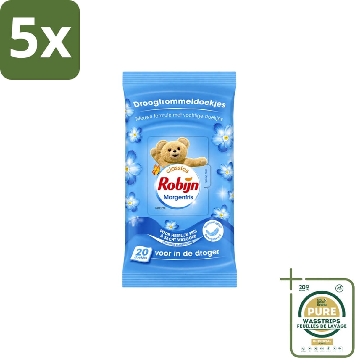 5 x Robijn – Droogtrommeldoekjes – Morgenfris - 20 Doekjes - Wasstrips - Droogtrommeldoekjes - Wasgoed Drogen - Frisheid Droger - Wasgoed Verzorgen - Kleding Beschermen — afbeelding 1