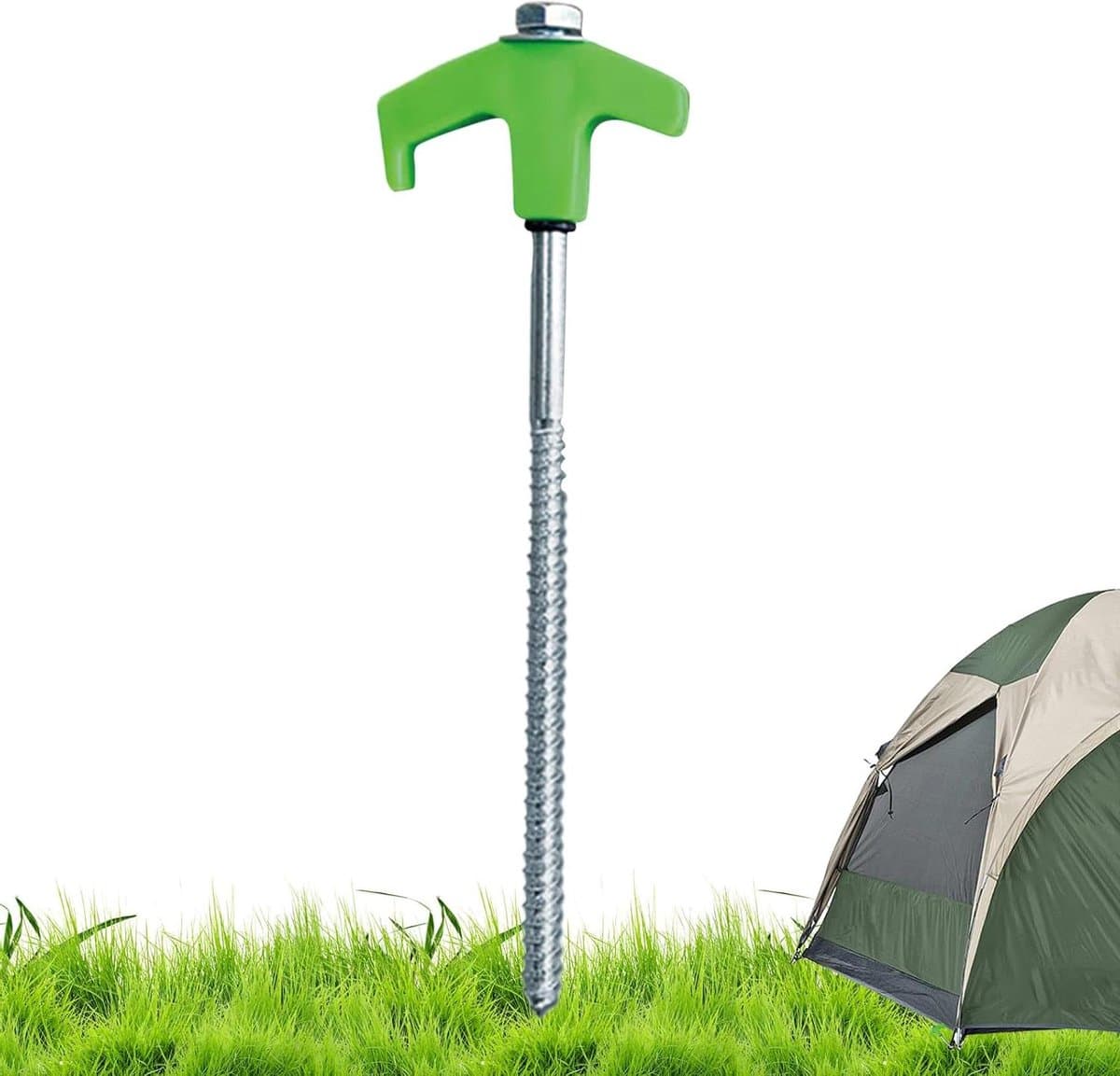 Grondanker Vastschroeven - Tentharingen Schroef - Veilig Tent Opzetten - Licht Op In Donker - 20 cm Lengte - Groen — afbeelding 1