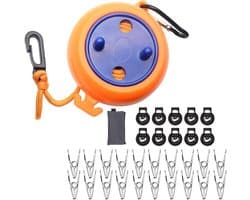 SnelShoppen - Camping Waslijn 8M - Draagbare Inklapbare Waslijn met Clips en Opbergtas - Stevige Nylon Touw voor Camping, Vakantie, Buiten en Binnenge