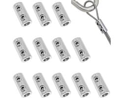 SnelShoppen - Pack van 12 Draadklemmen, 1.5-2 mm, RVS Draadklemmen, Dubbele Gat Koper Klemmen voor Stalen Kabel, Draad, Waslijn, Balkon, Tuin, Buiteng