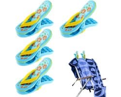 4 stuks Strandhanddoekclips - wasknijpers - strandslippers clips - strandhanddoekklemmen - winddichte kunststof klemmen - voor strandstoelen, wasgoed, badhanddoek - Blauw
