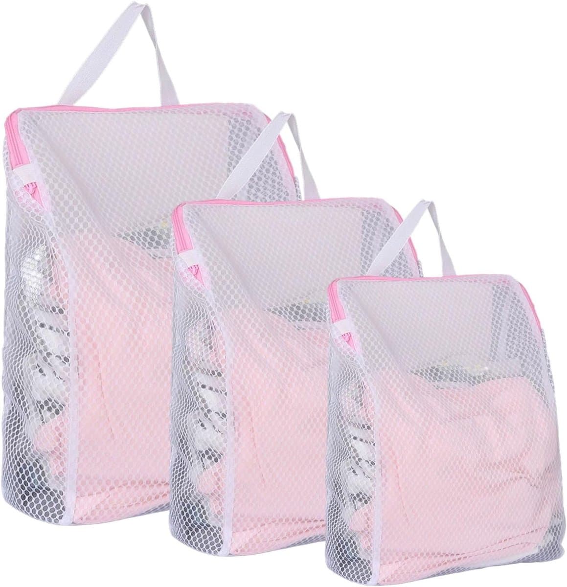SnelShoppen - 3pcs Waszakken Reisbureau Waszak met Handvatten Herbruikbare Wasnetten voor Gevoelige Onderkleding, Panties, Truien, Sjaals - Roze, Dive — afbeelding 1