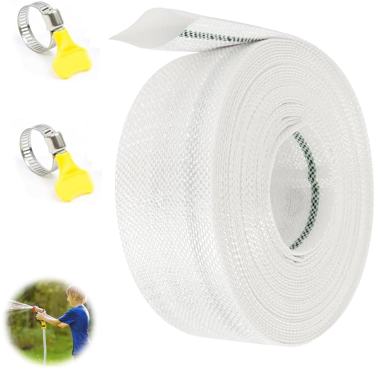 Dailygoods - Geweven slang 32 mm - 10 m platte afvoerslang met slangklemmen — afbeelding 1