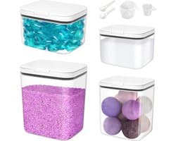 Dailygoods- Wasmiddelopslag 4 Stuks - Plastic Opbergdoos - Maatbekers - 5,5/2,8/2/1,2 l Capaciteit - Organisatie voor Wasmiddel - Wasparfum Opslag - Wasmiddelcontainer