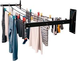 Zijwand Wasrek - Wasdroger met armen - Buiten kleding drogen - Roestvrijstalen katrollen - 450 mm - Zwart