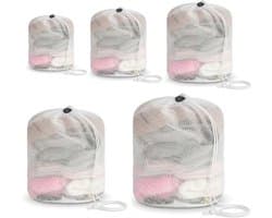 SnelShoppen - 5 stuks Fijnmazig Wasnet voor Wasmachine, Grote Waszak met Koordstopper, Ideaal voor Kleding zoals Truien, Mantels en Overhemden