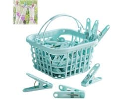 30 stuks-Wasknijpers - Sokkenclips - Droogclips - Clips - Met opbergmandje - Kledingaccessoires - Geschikt voor het drogen van handdoeken, sokken en ondergoed - blauw-Clips 5,2*1,2 cm - Mandje 9*9*6,5 cm