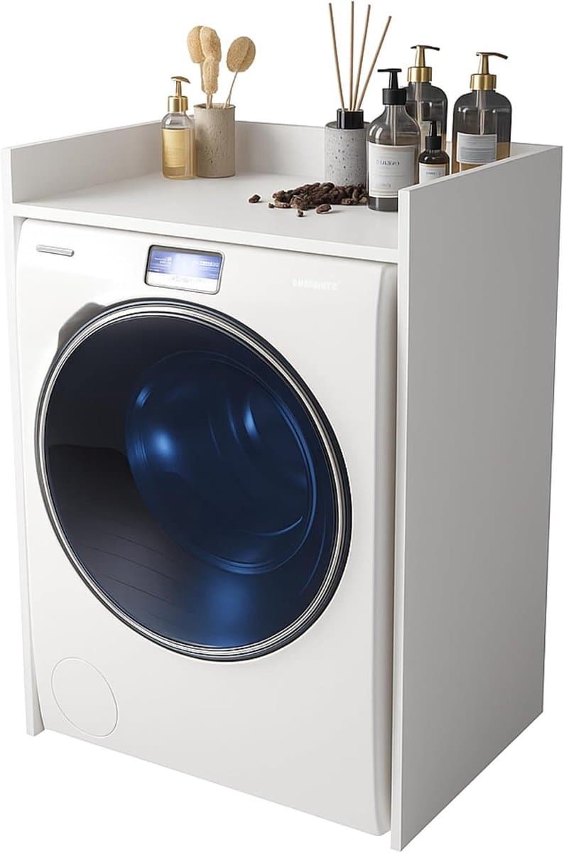Wasmachine Kast - Ombouw Meubel - Badkamer Organisatie - Geluiddempend Ontwerp - 66x97x62 cm - Mat Wit — afbeelding 1