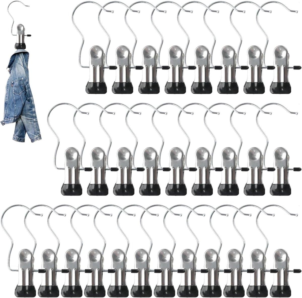 Thijox - Draagbare Washaken 30 Stuks Roestvrijstalen Wasknijpers Extra Sterk, 360° Draaibare Antislip Hanger Clips voor Broeken, Handdoeken, Sokken, R — afbeelding 1
