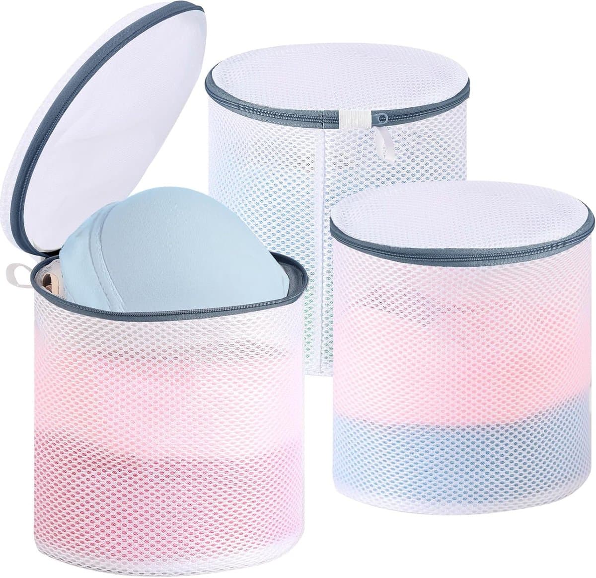 Thijox - 3 Stuks BH Waszak voor Wasmachine, 18 x 20 cm, Herbruikbare Waszakken met Verborgen Ritssluiting, Grijs, Ideaal voor Ondergoed en Sokken — afbeelding 1