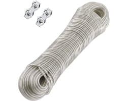 30 m Steel Core Washing Line - Outdoor Clothes Line with 2 Tensioners - Extra Strong for Balcony and Garden - Load Capacity 120 kg