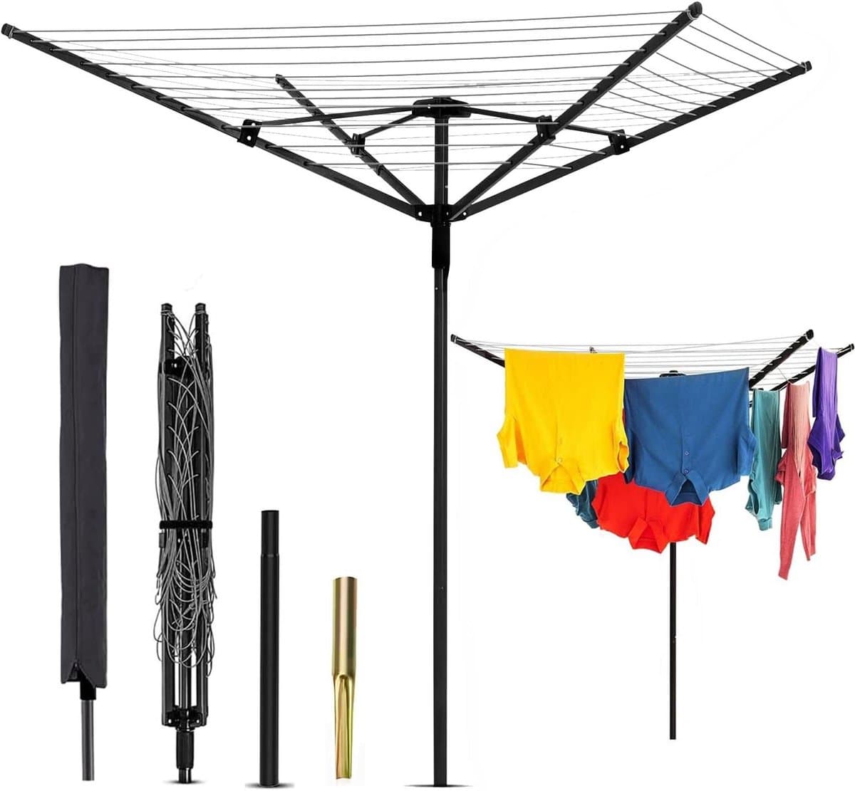 Roterende Waslijn - Kledingdroger - Buiten Drogen - 50 Meter Droogruimte - 4 Arm - Zwart — afbeelding 1