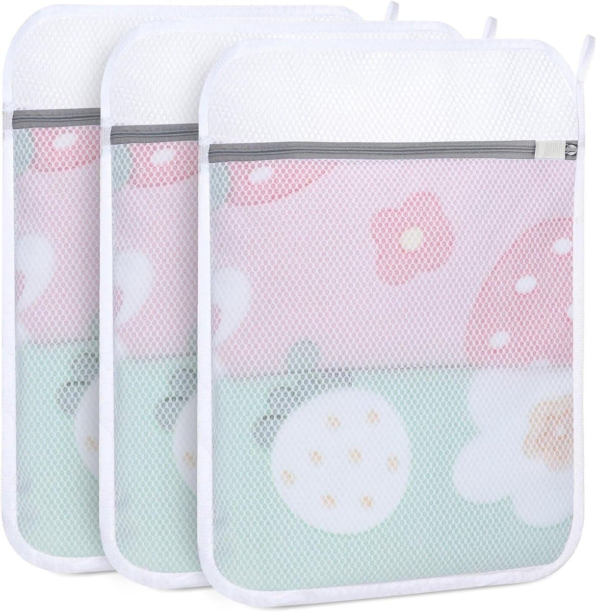 3 Stuks Duurzame Honingraat Mesh Waszakken met Rits voor Delicate Kleding, Herbruikbare Waszakken voor Wasmachine, Ideaal voor Ondergoed, Sokken en Bh's (50x60cm) — afbeelding 1