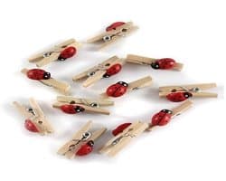 Lieveheersbeestje mini wasknijper, hout, meerkleurig, 11 x 5,6 x 1 cm, 12 stuks