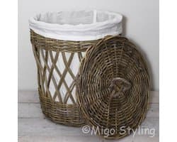Wasmand - Rond - Open - Met binnenzak - Riet - Rotan - Dia50xH60-