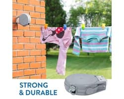 Uittrekbaar Muur Waslijn - Oprolbare Waslijndraad Box - Automatische Uittrekbare Wand Drooglijn - Buiten - 12 Meter - 180 graden draaien