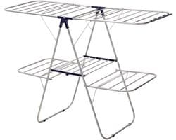 2-Tier Stainless Steel Clothes Dryer Rack with Adjustable Height Wings - Freestanding for Socks, Bed Linen, Clothing - Foldable and Stable - Blue - 156 x 61 x 113 cm