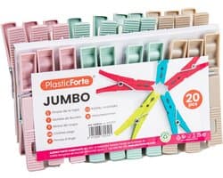 Plasticforte Wasknijpers XL formaat - 20x stuks - pastel kleuren mix - kunststof - 10 cm - Was ophangen