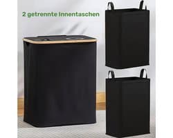 Wasmand met 2 uitneembare zakken- Wassorteerder - 140L - Met 2 gaten voor het sorteren van kleding - wasmand - Zwart