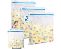 Unyqoos® Extra Grote Waszakken voor Machinewas - Set van 3 met Ritssluiting voor Gevoelige Kleding en Huishoudtextiel